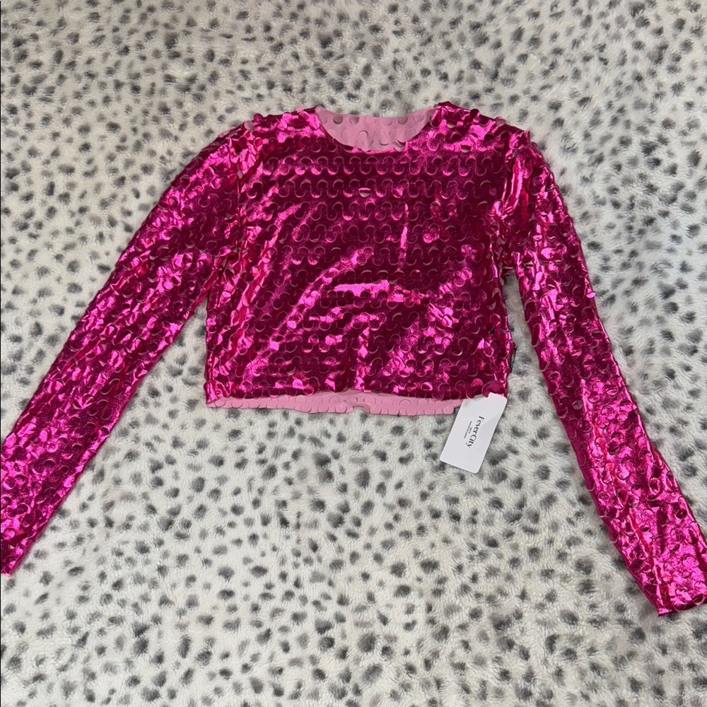 Fever City SHEIN Pink Long Sleeve Crop Top